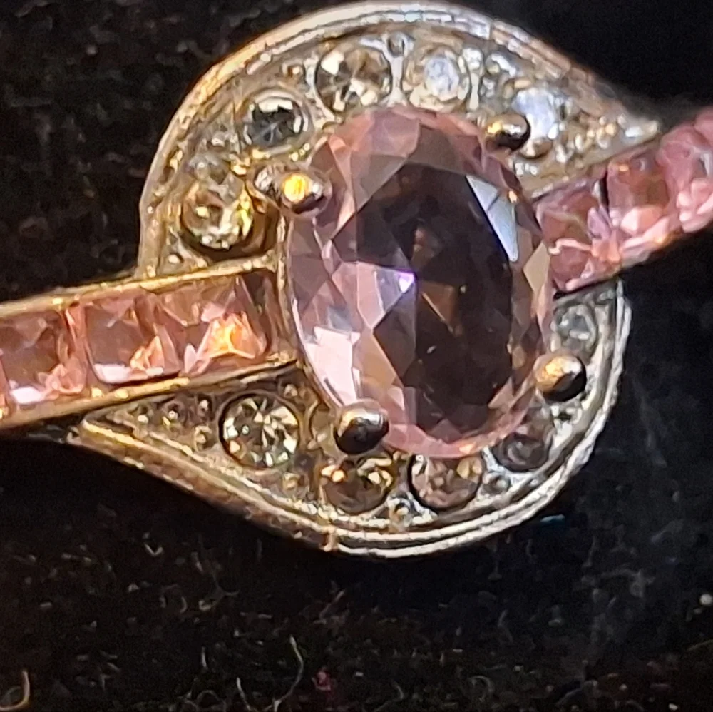 Silvertone Women's Ring With Pink And Clear Faux Diamonds Size 11 1/4